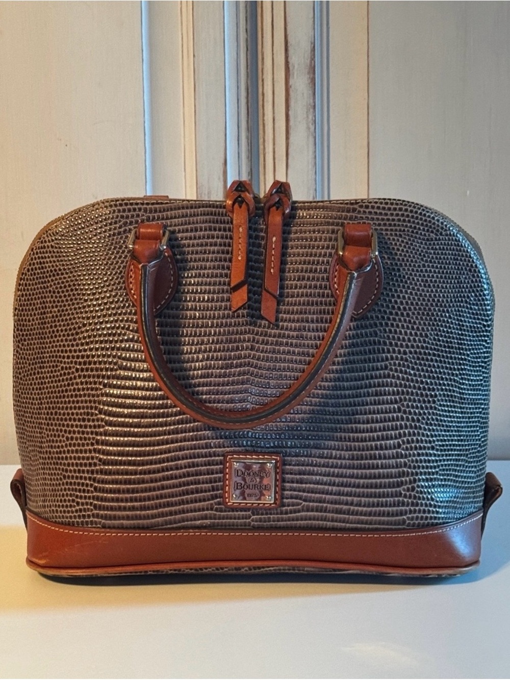 Dooney & Bourke Brown Textured Duffel with Tan Trim